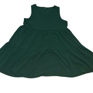 Sleeveless Dark Green Tiered Womens Dress With Flowy Design & Round Neckline L